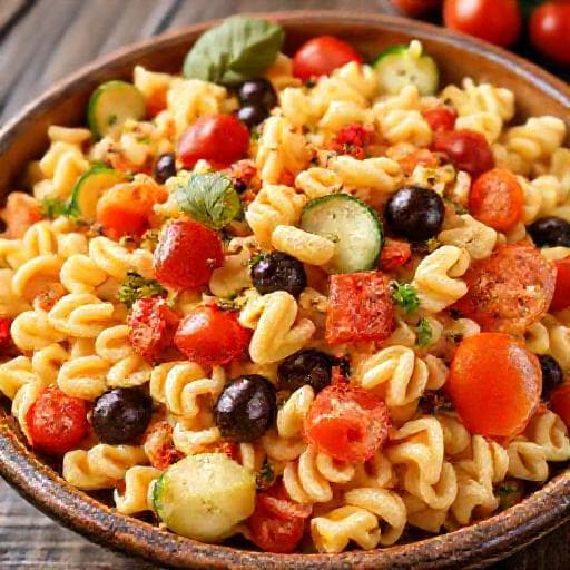 Салата с макарони и зеленчуци по средиземноморски