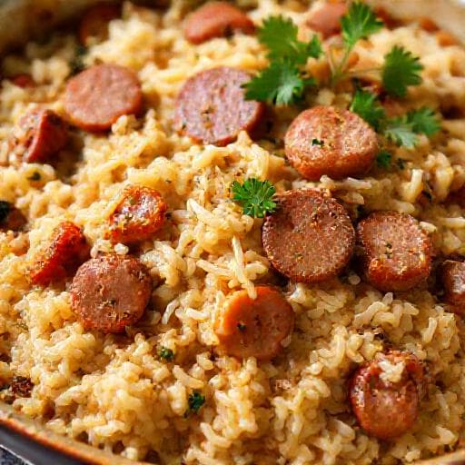 Кисело зеле с наденица и ориз (запечено)