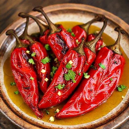 Класически печени люти чушки с чесън