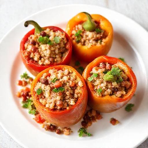 Бързи пълнени чушки с боб и ориз