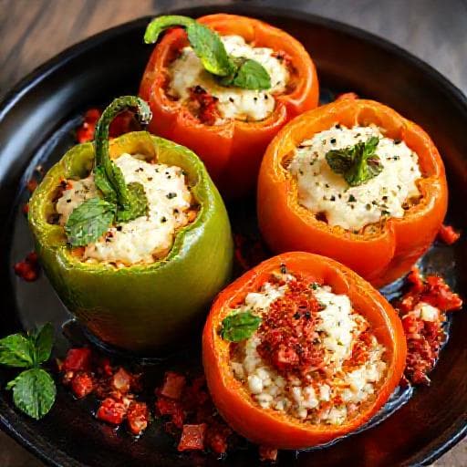 Пълнени чушки с яйце, сирене и печени чушки (регионален вариант)