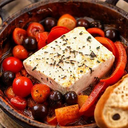 Печена фета с домати, маслини и чушка