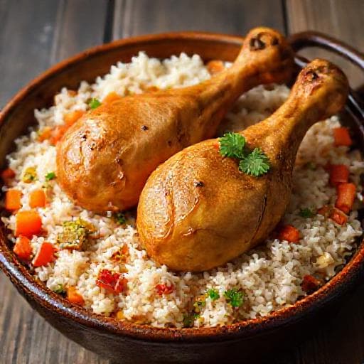 Класически пилешки бутчета с ориз на фурна