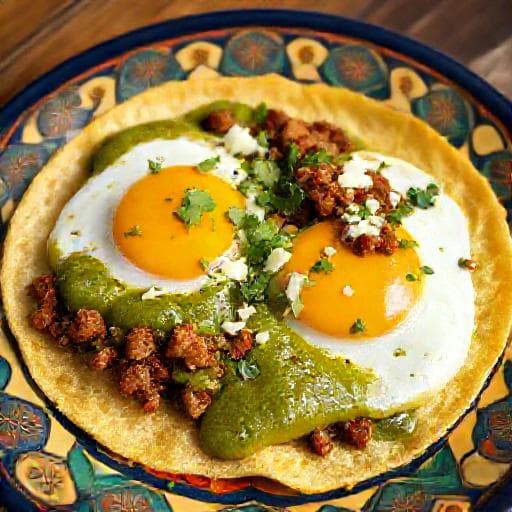 Huevos Rancheros con Salsa Verde y Chorizo