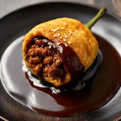 Chile Relleno de Picadillo con Salsa de Mole