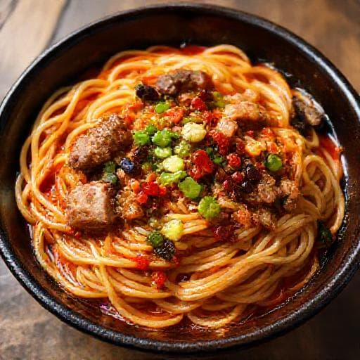 Fideos Orientales Estilo Sichuan con Cerdo Picante