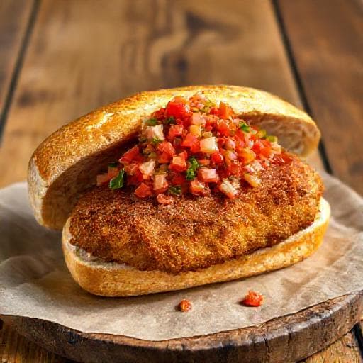 Milanesa al Pan con Salsa Criolla