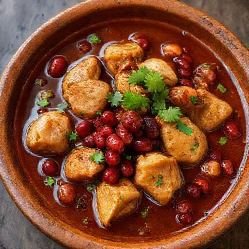 Frejoles con Seco de Pollo y Chicha de Jora