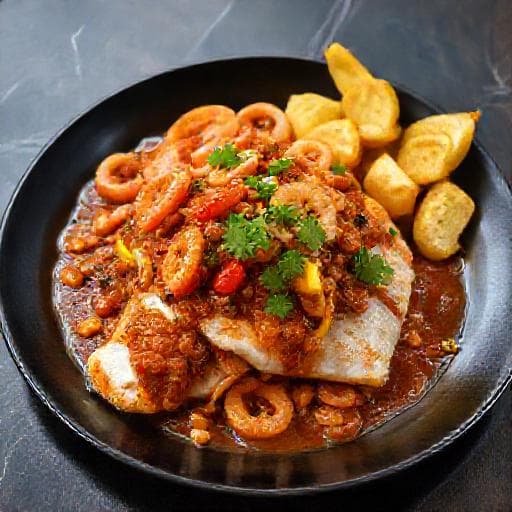 Pescado a la Chorrillana con Mariscos
