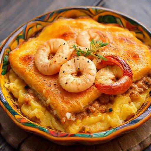 Pastel de Chucho con Yuca y Camarones