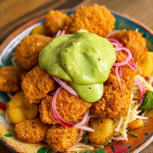 Pollo Chuco con Salsa Cremosa de Aguacate