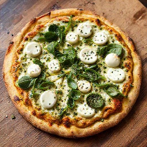 Pizza Creativa de Queso Cottage con Espinacas y Pesto