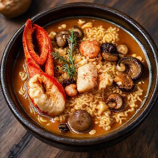 Arroz Caldoso con Bogavante y Setas de Temporada