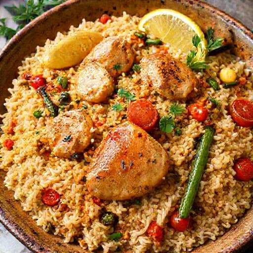 Arroz con Pollo y Verduras de Temporada (Estilo Mediterráneo)