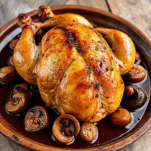 Pollo Rustido a la Catalana con Butifarra y Setas