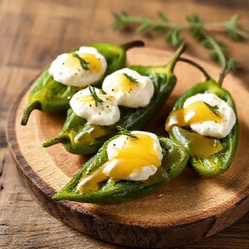 Pimientos de Padrón con Queso de Cabra y Miel