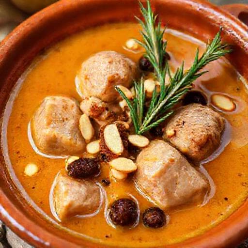 Conejo en Salmorejo con Almendras y Pasas
