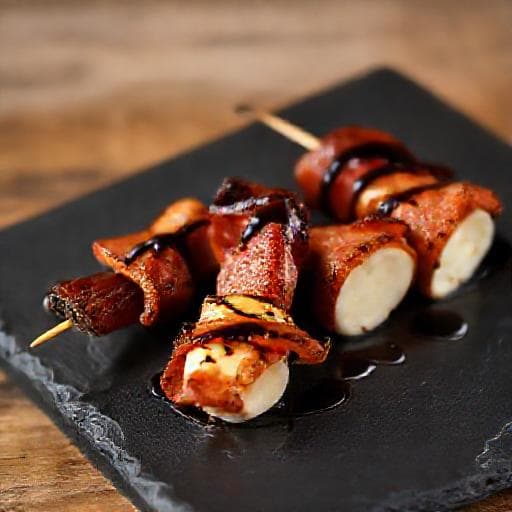Pincho de Bacon, Piquillo y Queso de Cabra con Reducción Balsámica