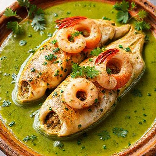 Merluza Rellena de Gambas y Salsa Verde