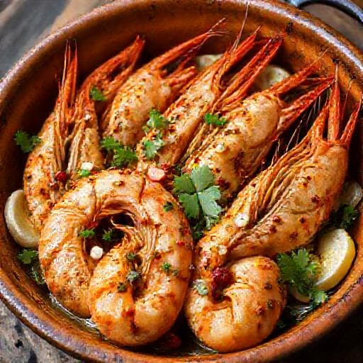 Langostinos al Horno con Ajo y Guindilla