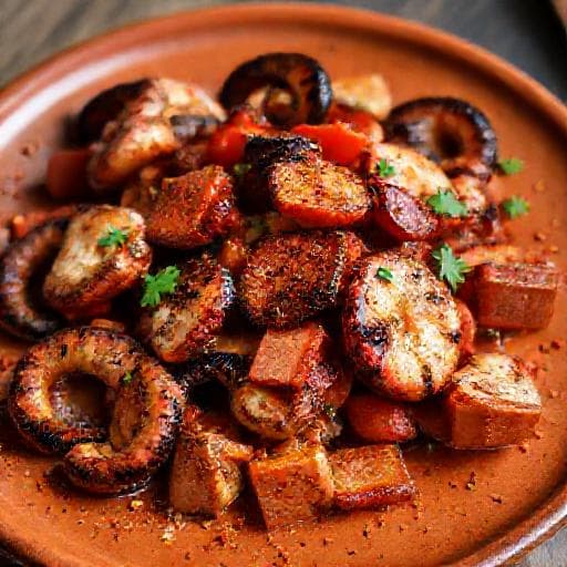 Grillet Blæksprutte med Paprika og Chorizo