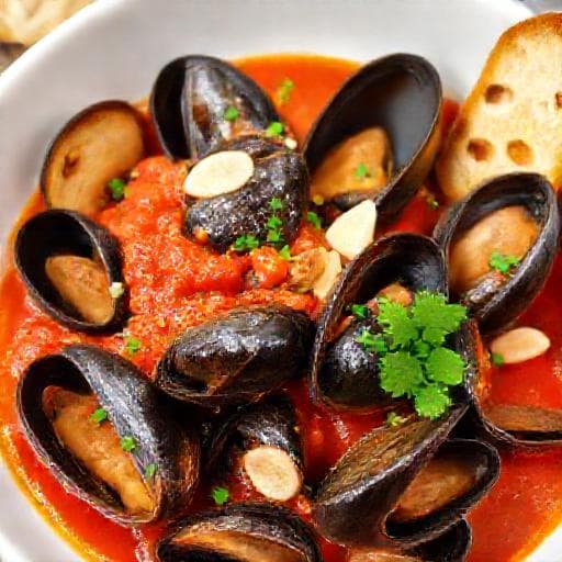 Hurtige Muslinger i Tomatsauce med Hvidløg