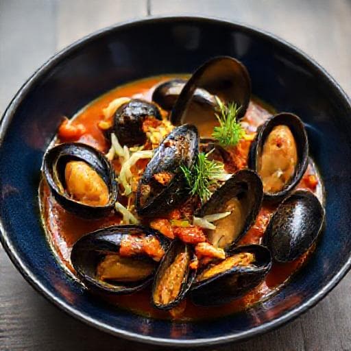 Muslinger i Tomatsauce med Fennikel og Safran