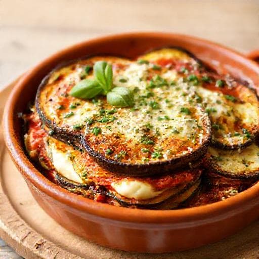 Aubergine Parmigiana med Ricotta og Pesto