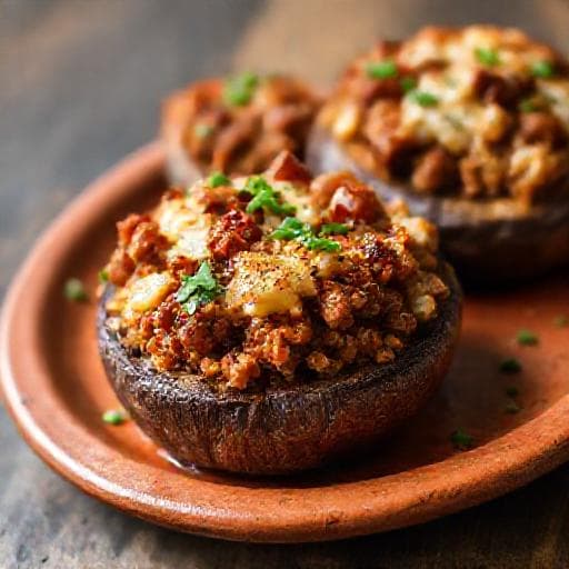 Portobellosvampe fyldt med Chorizo og Manchego