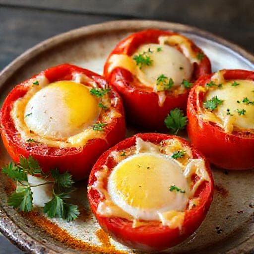 Klassiske Bagte Tomater med Æg og Ost