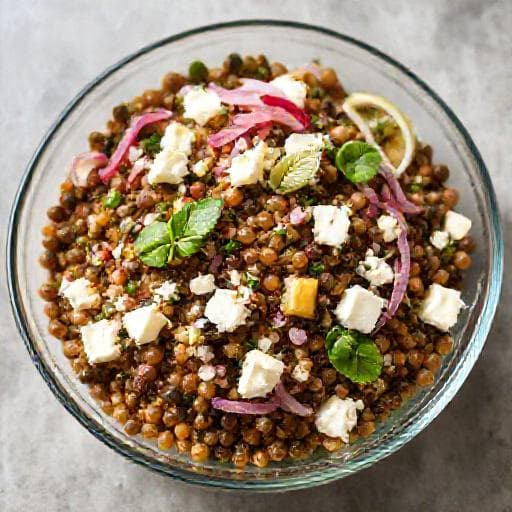 Hurtig Linsesalat med Feta og Citron