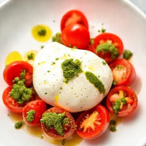 Hurtig Burratasalat med Cherrytomater og Pesto