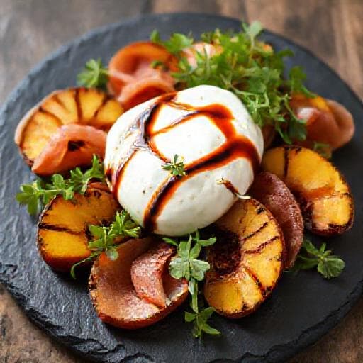 Burratasalat med Grillede Ferskner og Prosciutto