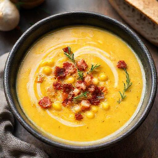 Kreativ Majs- og Porresuppe med Bacon og Timian
