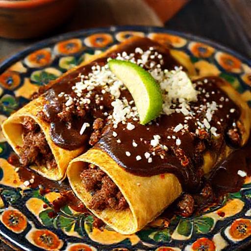 Oksekødsenchiladas med Mole Sauce
