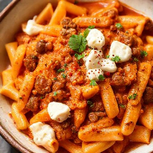 Vodka Pasta med Krydret Pølse og Ricotta