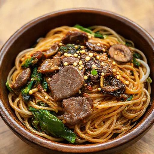 Japchae med Oksekød og Shiitake