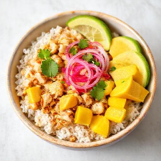 Hurtig Poke Bowl med Kylling og Mango