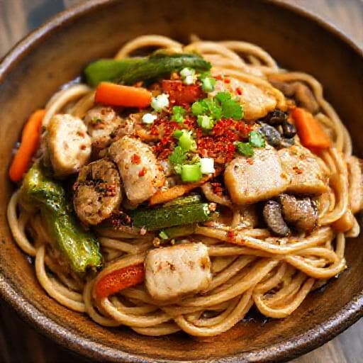 Kylling Yakisoba med Miso og Ingefær