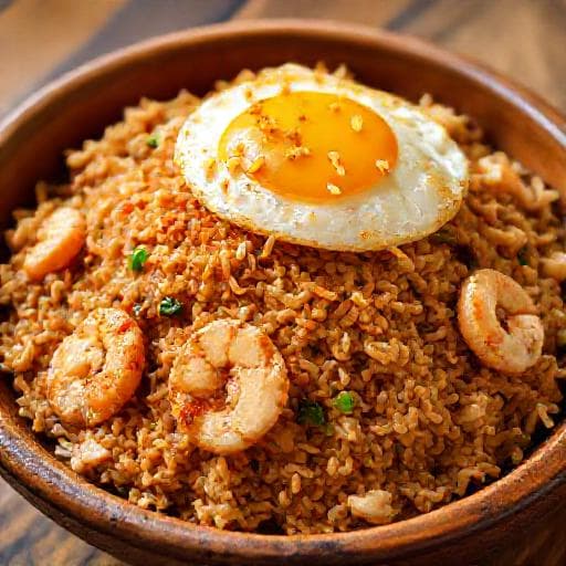 Nasi Goreng med Kylling og Rejer (Næsten Traditionel)