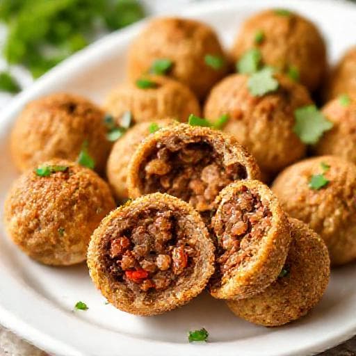 Bagte Kibbeh Bolde med Krydret Fyld