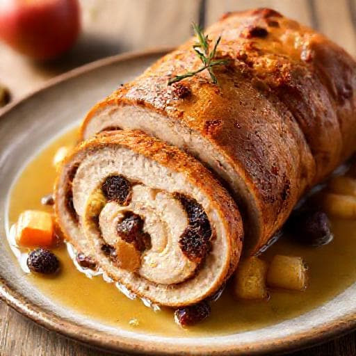 Kalkunroulade med Svesker og Æble i Æblemost