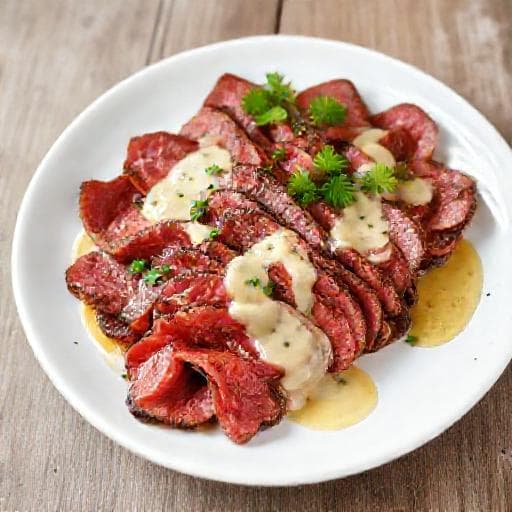 Klassisk Bøf Tagliata med Hvidløgssauce
