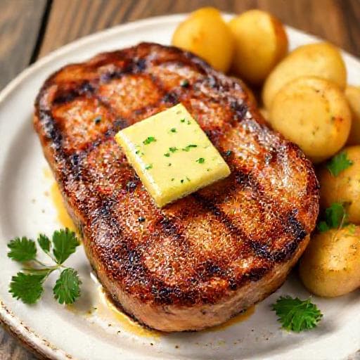 Klassisk Grillet Svinekotelet med Persillesmør