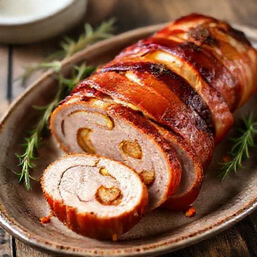 Baconviklet Svinemørbrad med Æble og Sennep