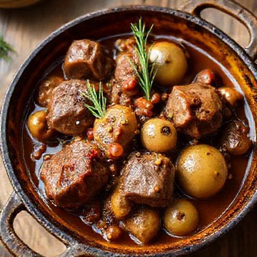 Svinekæber à la Bourguignon med Dijonsennep og Rosmarin