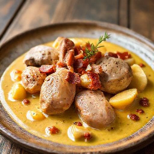 Kanin i Sennepssauce med Æble og Bacon