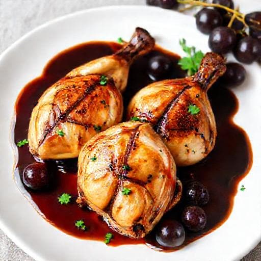Hurtige vagtler med druer og balsamico