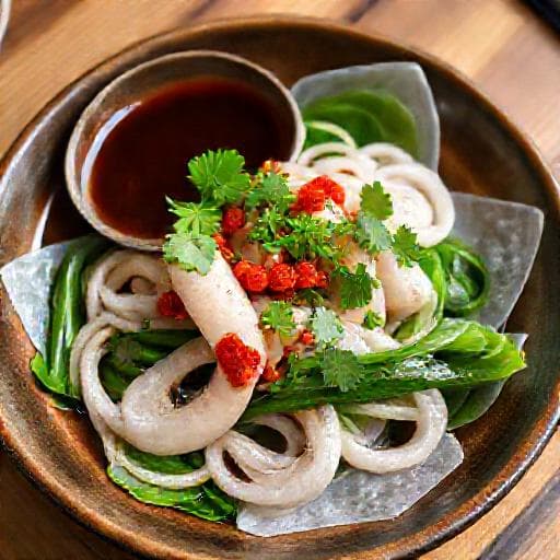 Mực Trứng Hấp Cuốn Rau Muống Bánh Tráng Kiểu Miền Trung