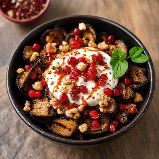 Cevizli ve Nar Taneli Yoğurtlu Patlıcan Salatası